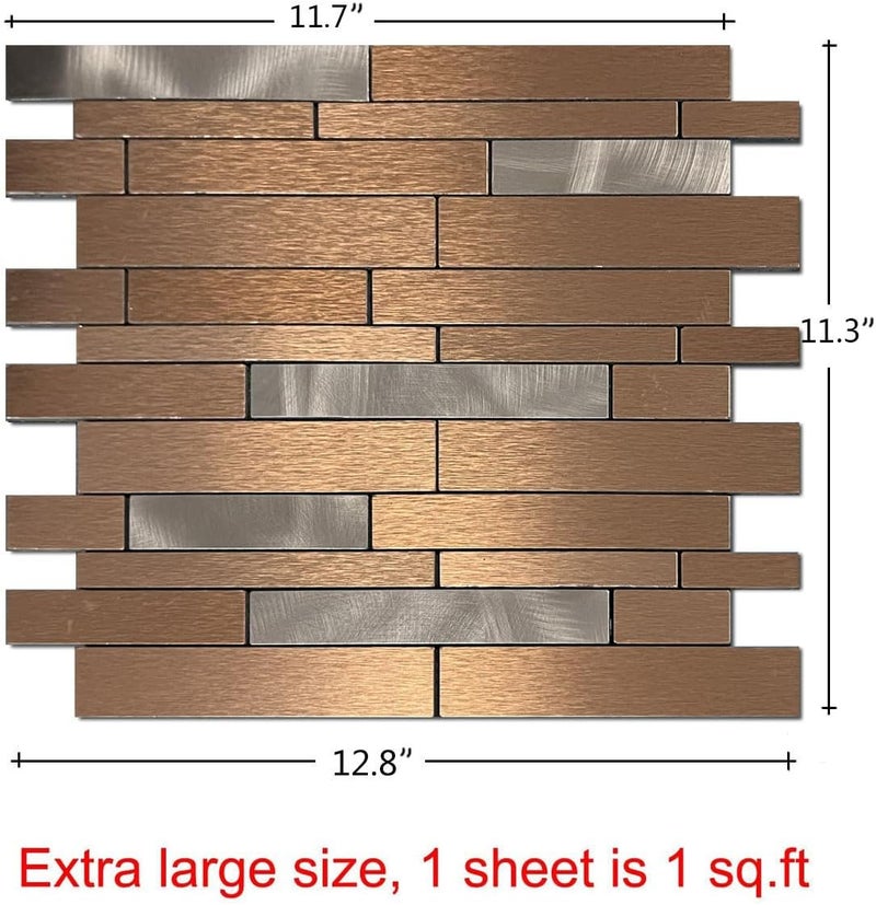 weimeisc 10 Sheets Peel and Stick Backsplash Tile for Kitchen, Self-Adhesive Mosaic Tile, Stick on Bathroom Vanities，Fireplace Décor, Laundry Table(12.8" X 11.3") (Brushed Bronze+Frosted Silver) - Image 2